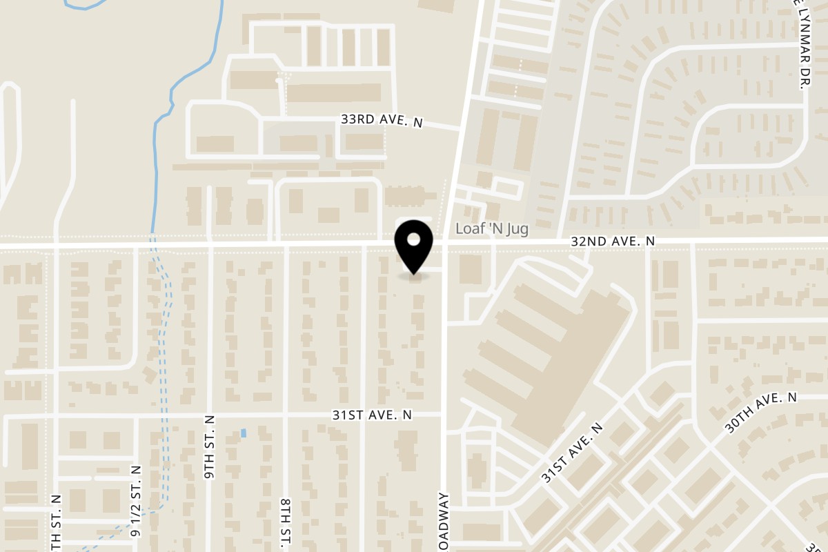 Map showing the location of Tropical Spice Caribbean Cuisine on 3132 Broadway N in Fargo